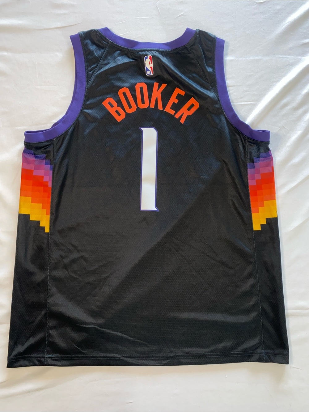 Nike Black Phoenix Suns Booker #1 Jersey with Purple & Orange Accents